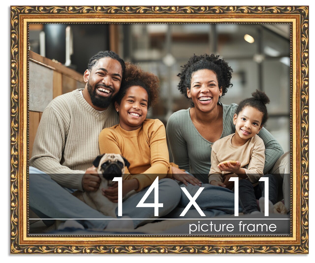 14x11 Solid Wood Antique Picture Frame with UV-Resistant Acrylic & Acid-Free Backing, Available in 4 Finishes: Bronze, Gold, Silver, and Gold with Black